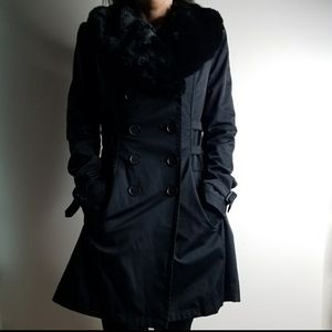 Bebe Fur Collar Trench Coat Designer Winter